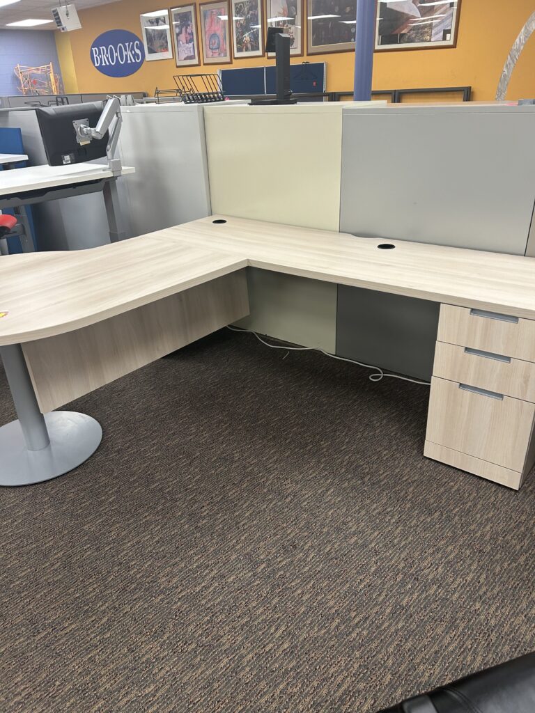 Steelcase Bleached Maple “P” top executive desk